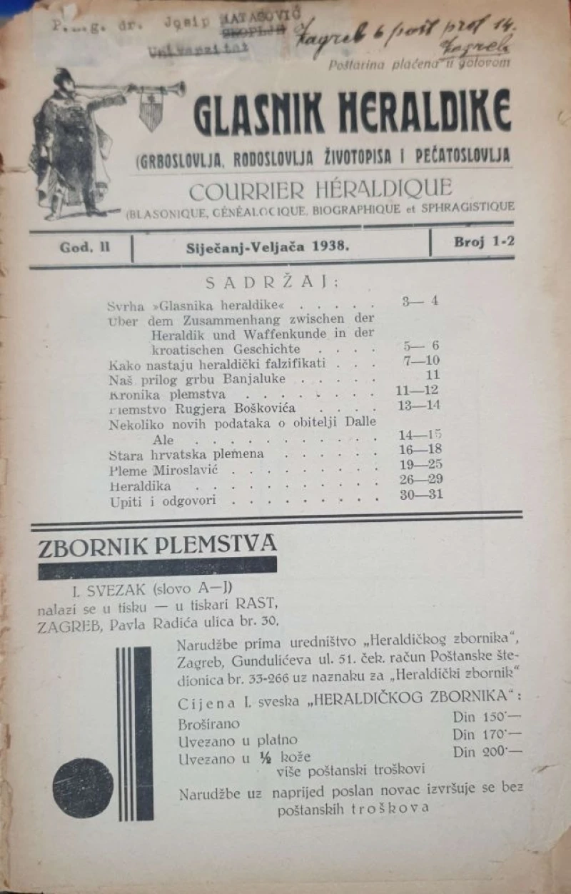 Glasnik Heraldike: God II, broj 1-2/1938