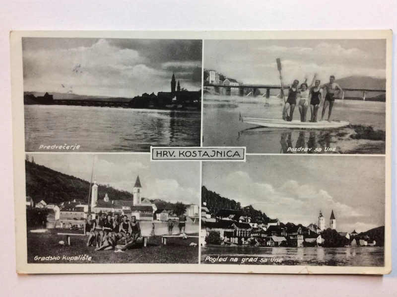 HRVATSKA KOSTAJNICA STARA RAZGLEDNICA PREDVEČERJE RIJEKA UNA GRADSKO KUPALIŠTE 