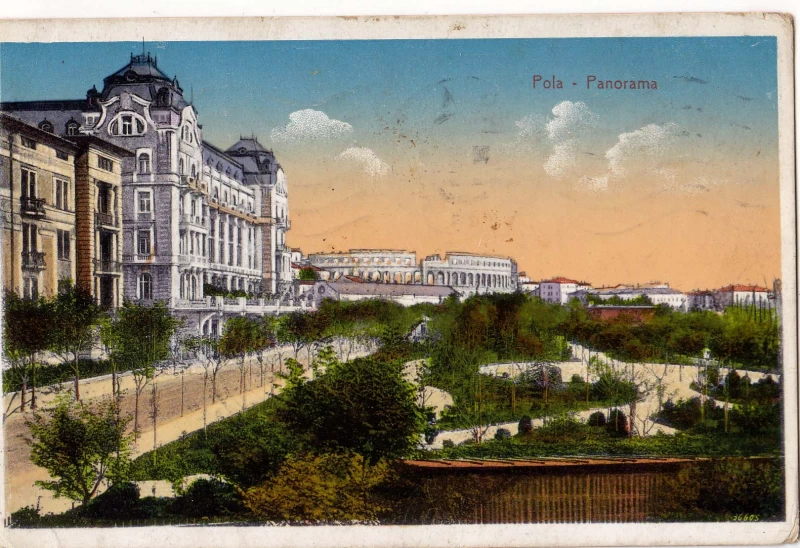 POLA PULA ISTRA HRVATSKA AMFITEATAR ARENA PANORAMA  STARA RAZGLEDNICA 1914 K.u.K.FESTUNGARTILLERIEREGIMENTE Nr.4 