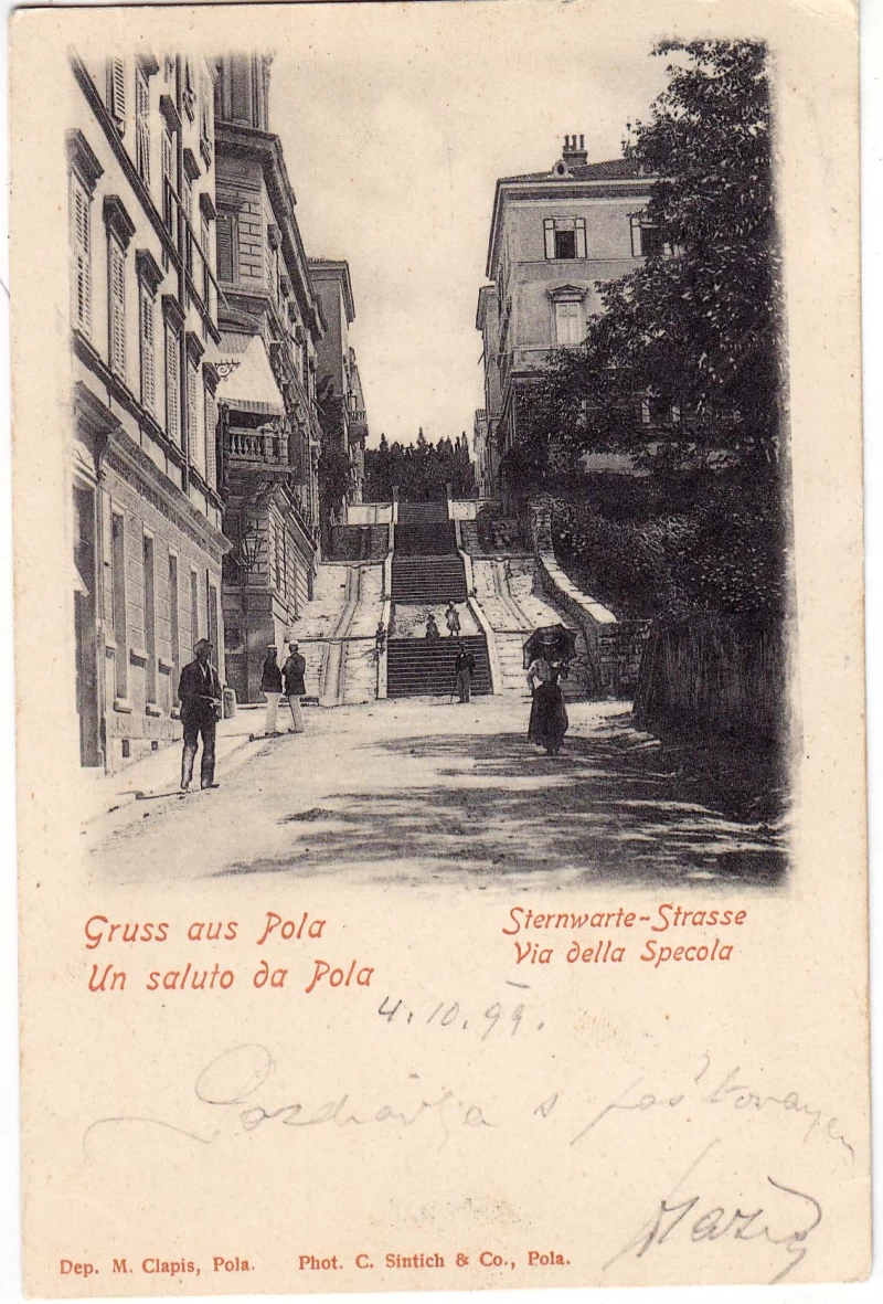 PULA POLA ISTRA STERNWARTE -STRASSE VIA DELLA SPECOLA, DEP.M.CLAPIS, HRVATSKA, STARA RAZGLEDNICA 1899