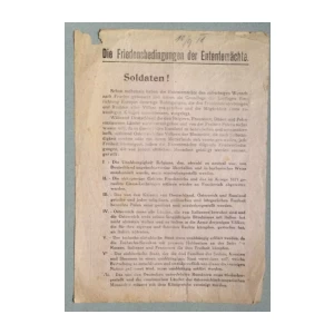 DIE FRIEDENSBEDINGUNGEN DER ENTENTEMACHTE, SOLDATEN, LETAK, PRVI SVJETSKI RAT, NJEMAČKA, 1918.