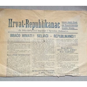 HRVAT-REPUBLIKANAC,  IZBORNO GLASILO HRVATSKE REPUBLIKANSKE SELJAČKE STRANKE ZA LIČKO-KRBAVSKU ŽUPANIJU I SJEVERNU DALMACIJU, 