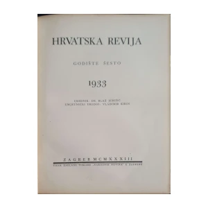 Blaž Jurišić: Hrvatska revija - godište 6/1933