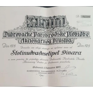 Dubrovačke Parobrodske Plovidbe Akcionarnog Društva dionica 1925