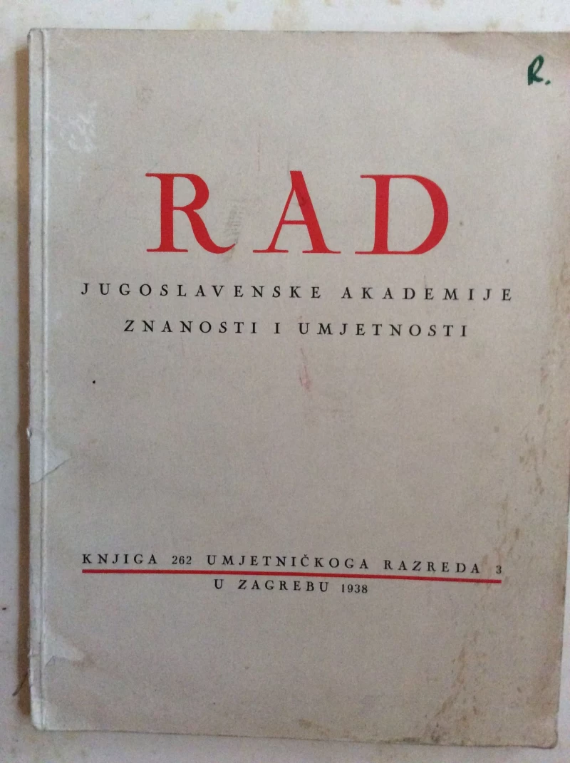 RAD,  JAZU, 1938.,  UMJETNOST